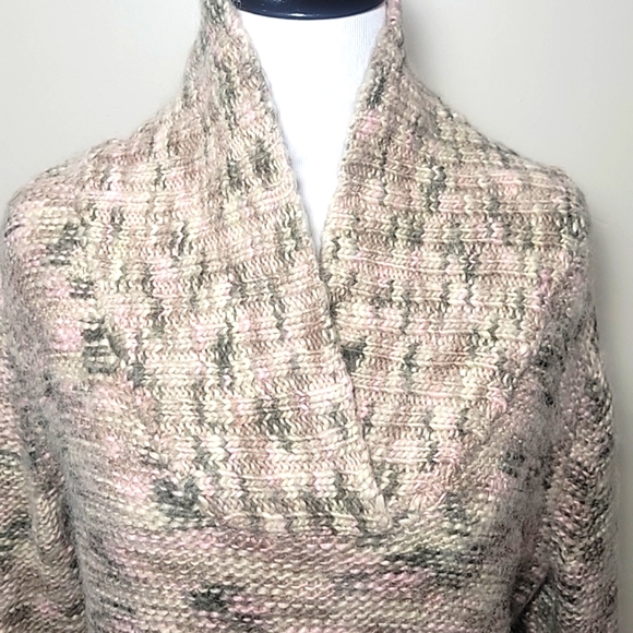 Liz Claiborne Wool Blend Chunky Shawl Collar Sweater Neutral Tone Colors Large - Picture 4 of 14